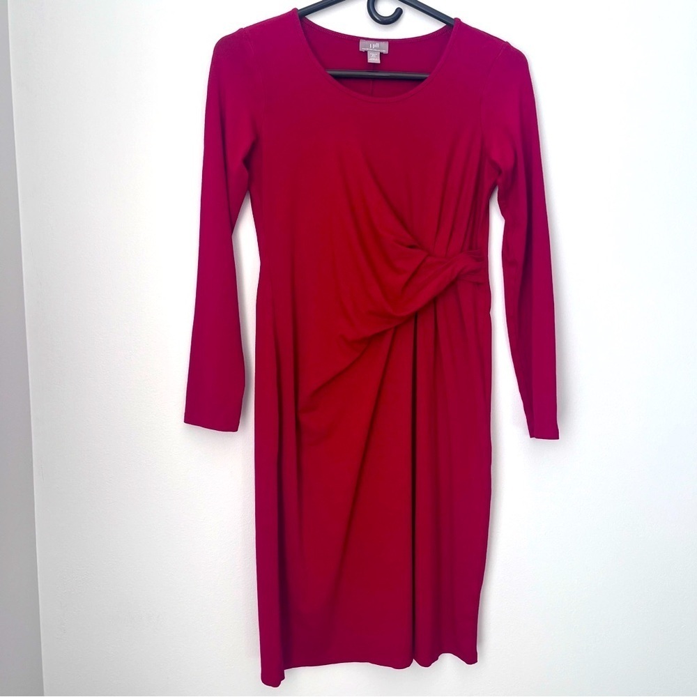J. Jill Red Wearever Collection Long Sleeve Stretch Shift Dress Size XS Petite